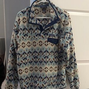 Patagonia Geometric Fleece pullover - Blue, Cream, and Brown (L)